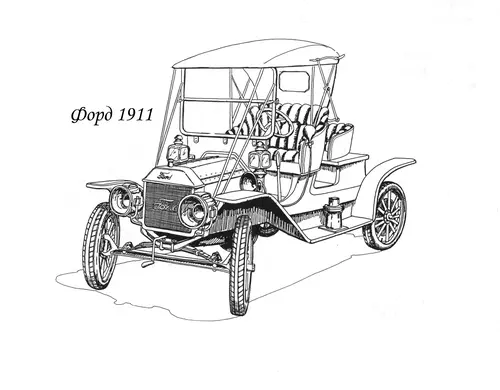 Раскраска ретро Автомобиль Форд Модель Т Жестянка Лиззи 1911
