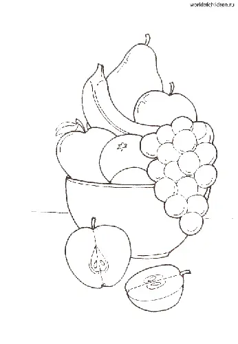 фрукты в чаше раскраска