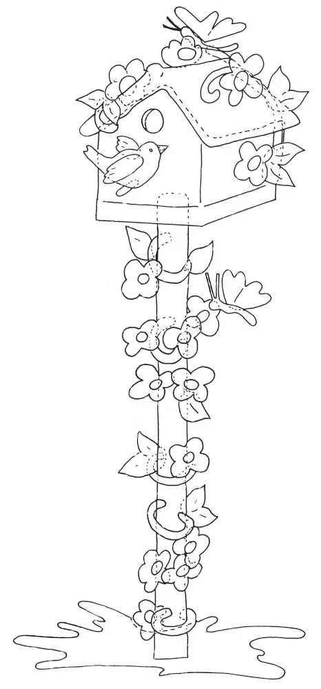 Скворечник с птицей и лиана из цветов - Весенняя поделка