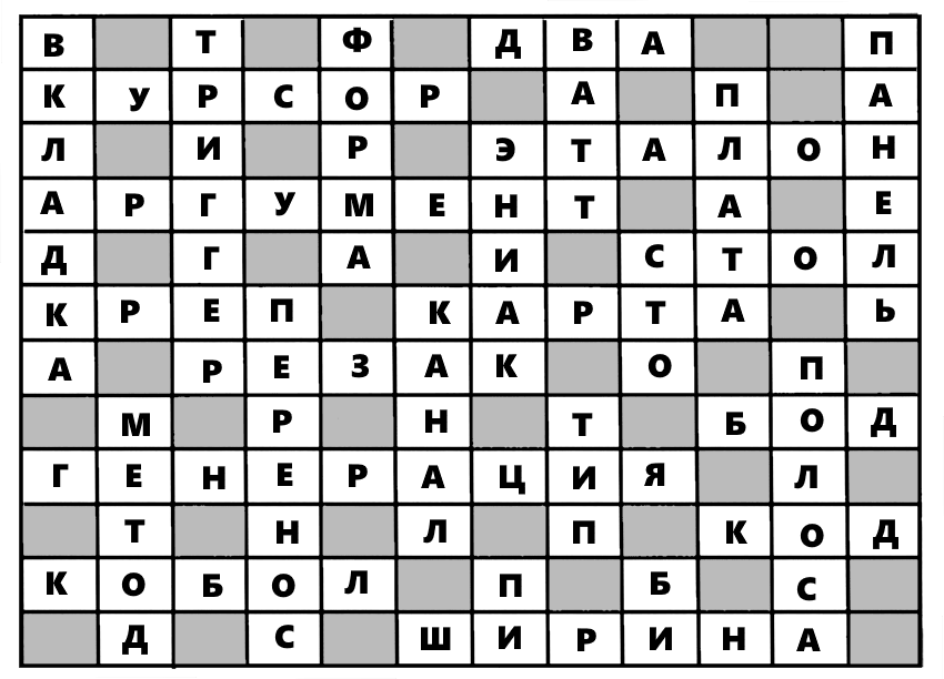 Встань на место. Кроссворд по информатике для школьников