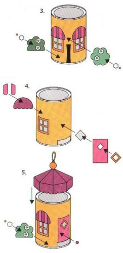 Домик и цирк из железной банки и картона